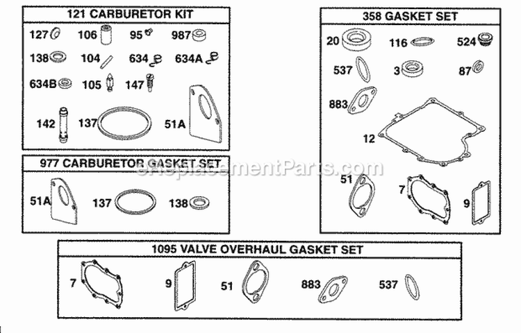 Gasket Sets Diagram and Parts List for 282707-0026-01  Briggs and Stratton Engine